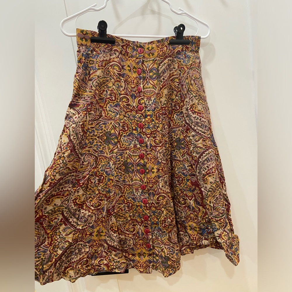 vintage brown & multicolor paisley express midi skirt